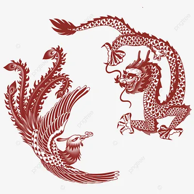 Огненный феникс и ледяной дракон в инь и ян на темном фоне абстрактная и  контрастная концепция символов генеративный ии | Премиум Фото