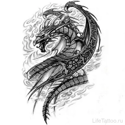 Татуировка мужская фентези на груди дракон - мастер Анастасия Юсупова 3218  | Art of Pain