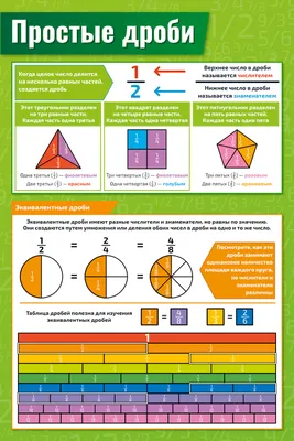 Плакат обучающий А2 ламинир. Простые дроби по математике, алгебре,  геометрии 457x610 мм - купить с доставкой по выгодным ценам в  интернет-магазине OZON (339982610)