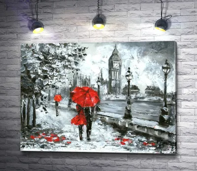 Картина на холсте Леонид Афремов "Двое в парке под зонтом"