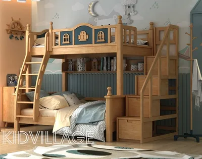 Двухъярусная кровать "Эдинбург" с лестницей-комодом | Дизайнерская детская  мебель из массива дерева