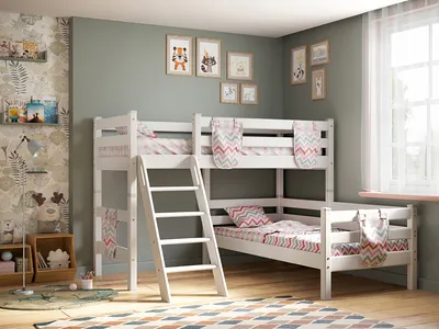Угловая двухъярусная кровать Соня с наклонной лестницей (вариант 8) /  Детские кровати в Москве - интернет магазин мебели для детей 
