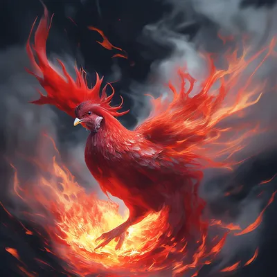Гибрид курицы и феникса, красная, …» — создано в Шедевруме