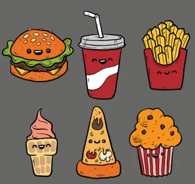 рисунок милые каракули еда и напитки красочный набор вектор PNG , еда  рисунок, красочный рисунок, пить рисунок PNG картинки и пнг рисунок для  бесплатной загрузки