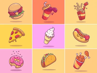 Напитки и закуски блюда быстрого питания векторные рисунки Иллюстрация  вектора - иллюстрации насчитывающей бургер, льдед: 211954036