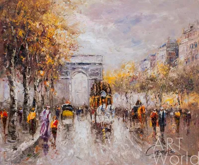 Картина "Картина Champs Elysees, Arc de Triomphe (Елисейские Поля,  Триумфальная арка, копия Кристины Виверс) " 50x60 AB151001 купить в Москве