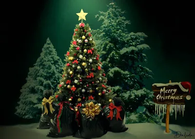 Красивая новогодняя елка в корзине, украшенная снежинками, шарами и  подарочными коробками, возле светлой стены :: Стоковая фотография ::  Pixel-Shot Studio
