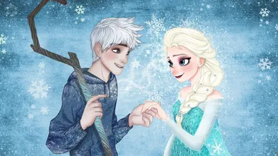 Обои на рабочий стол Джек Фрост / Jack Frost из мультфильма Хранители снов  / Rise of the Guardians и Эльза / Elsa из мультфильма Холодное сердце /  Frozen, обои для рабочего стола,