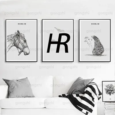 Черно-белая фотография Ежик лошадь эскиз гостиная кафе зоомагазин настенный  Декор для дома печать на заказ постер | AliExpress
