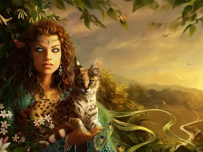 Девушки фэнтези с домашними любимцами, wallpapers - fantasy girls with pets