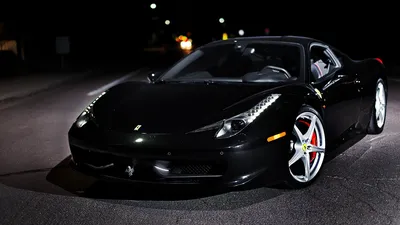 Картинки ferrari, 458 italia, black, wheels, феррари, италия, чёрный,  профиль, диски, тонированный, здание, окна - обои 1600x900, картинка №145322