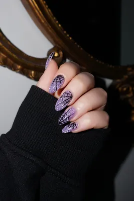 Spiderweb Nails with Purple Glitter - living after midnite