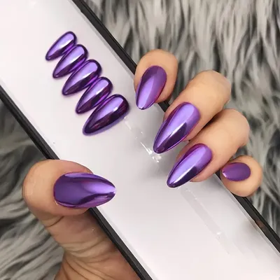 Cool Metallic Mirror Effect Purple Press Nails Purple Almond - Temu