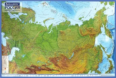 Карта России физическая 116 х 80 см, 1:7,5 М, с ламинацией, интерактивная