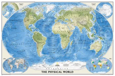 физические-мир: Физическая карта мира. Карта полушарий на картоне(большая).