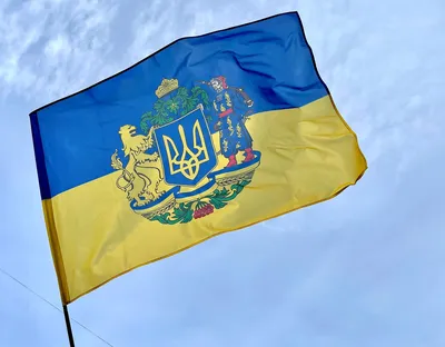 Купить картину на холсте "Герб Украины на желто-голубых складках флага" с  доставкой недорого | Интернет-магазин "АртПостер"