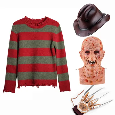 Костюм для косплея Фредди Крюгер, трикотажный топ в красную полоску,  головной убор, маска, костюм на Хэллоуин для мужчин | AliExpress