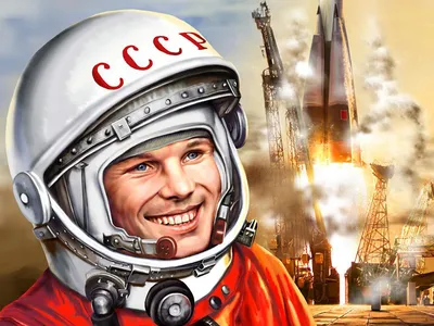Юрий Гагарин в открытом космосе …» — создано в Шедевруме