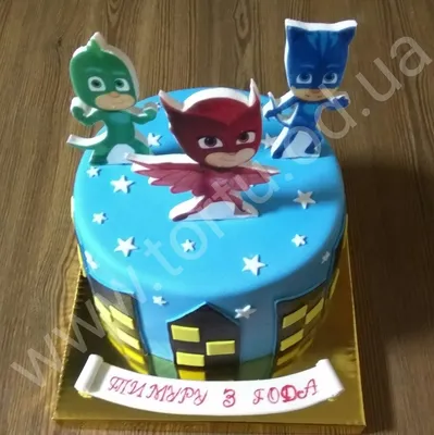 Картинка для торта Герои в масках "PJ Masks" - PT101649 печать на сахарной  пищевой бумаге