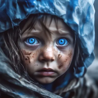Большие голубые глаза ребёнка с …» — создано в Шедевруме