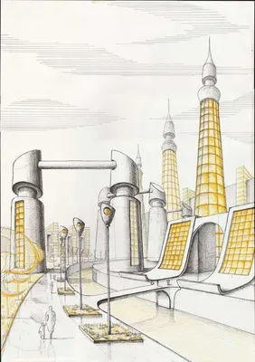 город будущего рисунки карандашом – Google Поиск | Город будущего, Чертежи,  Рисунок города