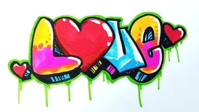 Абстрактные Граффити Стиле Слово Любовь Сердца Векторное Искусство  Счастливого Дня Векторное изображение ©slamone@ 544132734