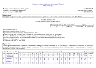 Сменный график работы | Образец - бланк - форма - 2023