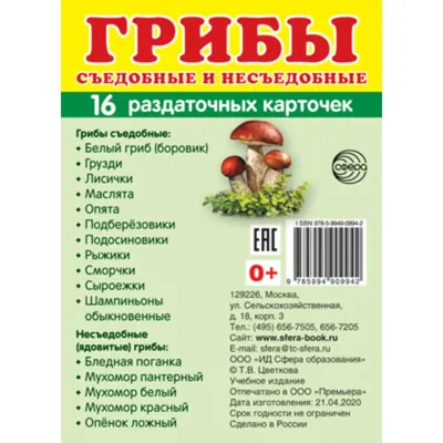 Купить комплект таблиц раздат. «грибы съедобные и несъедобные» (цвет.,  лам., а4, 8 шт.) для школы | Комплект таблиц раздат. «Грибы съедобные и  несъедобные» (цвет., лам., А4, 8 шт.) 006-7752