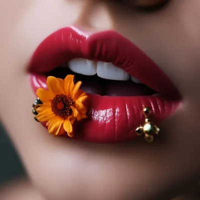 Цветы, губы, пирсинг, высокая …» — создано в Шедевруме