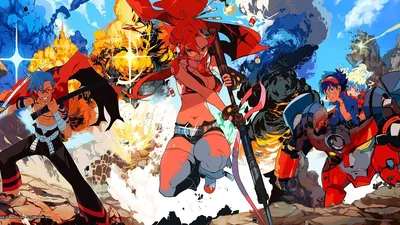 Обои на рабочий стол Йоко Оно / Yoko Ono на фоне заката из аниме ''Tengen  Toppa Gurren-Lagann'' / ''Гуррен-Лаганн'', обои для рабочего стола, скачать  обои, обои бесплатно