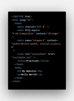 Simple website HTML code with colourful tags in browser view on dark Stock  Vector | Adobe Stock