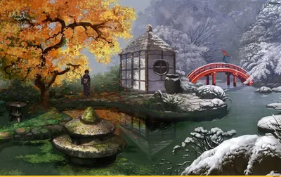 Японский пейзаж" - Изобразительное искусство - Акварель, гуашь