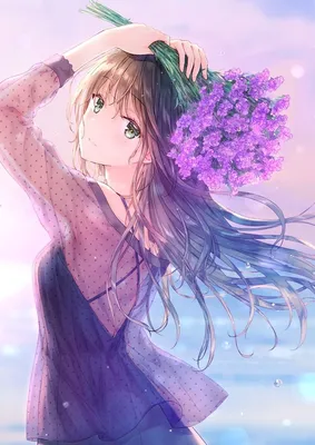 Яркая девушка аниме с фиолетовыми волосами - обои для рабочего стола,  картинки, фото