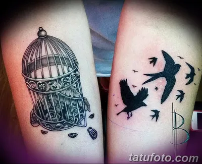 птица вылетает из клетки тату  №12013 -bird cage tattoo-   - 