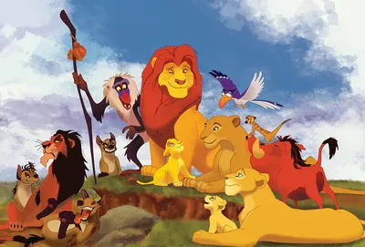 Купить картину-постер "Животные – герои мультфильма "Король Лев" (The Lion  King) стоят на краю скалы во главе с Симбой" с доставкой недорого |  Интернет-магазин "АртПостер"