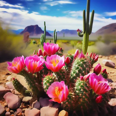 Цветущие кактусы в пустыне» — создано в Шедевруме
