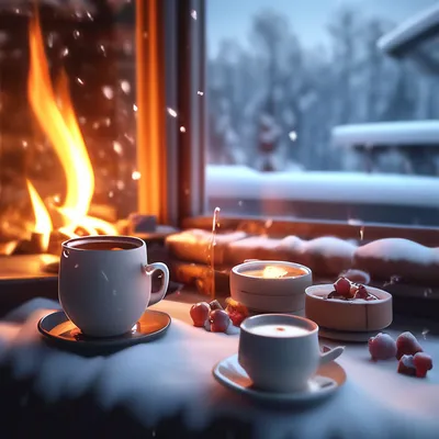 Утренний кофе у камина, огонь, …» — создано в Шедевруме