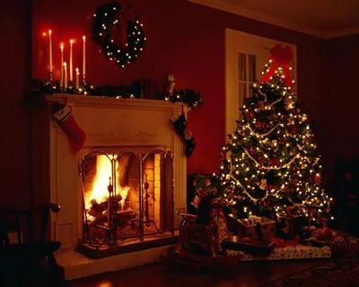 Картинки новый год, камин, елка, огоньки, позитив, подарки - обои  1280x1024, картинка №159808
