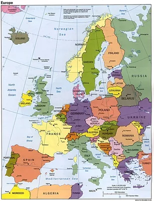 карты стран и городов Европы - политическая карта Европы