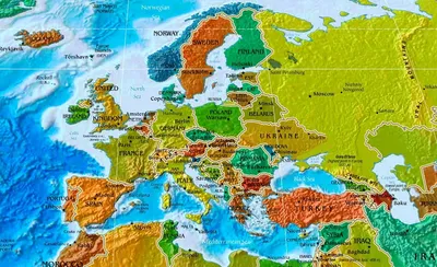 Карта Европы - политическая М1 : 10 000 000, 65 х 45 см, картон, планки  купить в Час-Пик