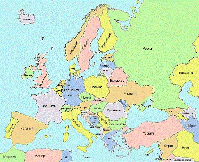 Зарубежная Европа. Политическая карта (на ) - Части света - Каталог  | Каталог векторных карт