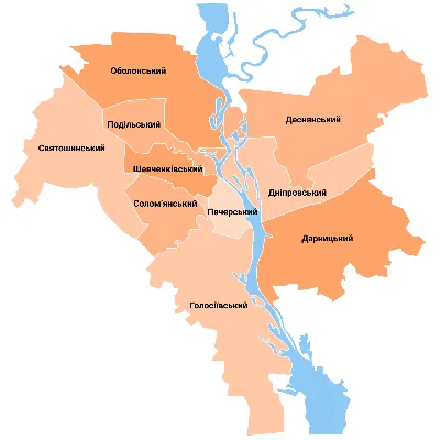 Карта-схема административного деления г. Киева. Административная карта Киева  с обозначением населенности районов города | Kiev Maps | Все карты Киева и  Киевской области в одном месте
