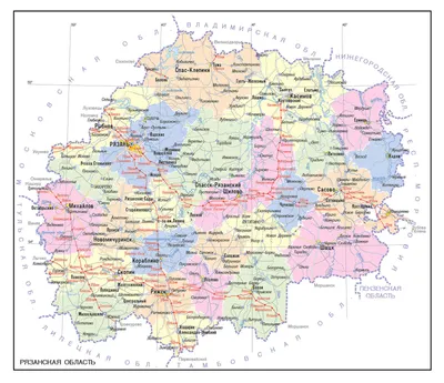 Карты Рязанской области | Подробная карта Рязанской области с городами,  районами и дорогами | Рязанская область на карте России