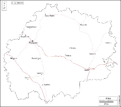 Рязанская область Бесплатная карта, бесплатная карта, свободная карта,  Бесплатная базовая карта контур, Главные города, дорог, имена, Белый