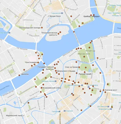 Карта достопримечательностей Санкт-Петербурга.Интерактивная карта