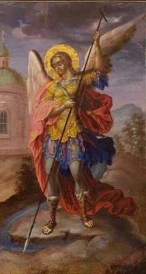 Икона Архангела Михаила — Чудо в Хонех, на золоте, на доске из липы.