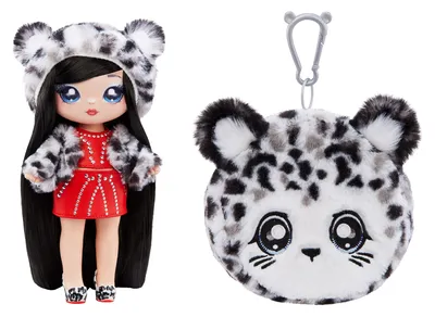 : Na! Na! Na! Surprise Cozy Series Leona White 7.5" Fashion Doll  Snow Leopard-Inspired with Black Hair, 3-Piece Outfit and Fuzzy Clip-on  Purse, Poseable, Great Toy Gift for Kids Ages 5 6