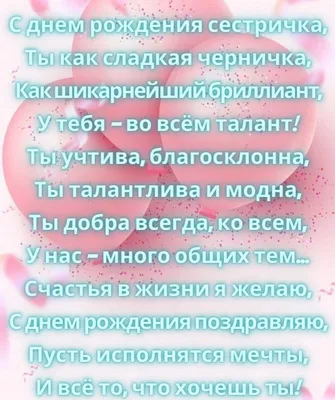 Красивая Картинка с днем рождения сестре с поздравлением- Скачать бесплатно  на 