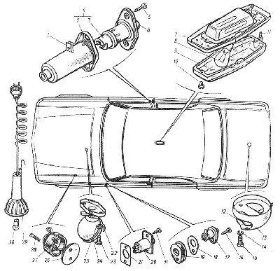 Каталог автозапчастей для ГАЗ 2410 :: Электрооборудование :: Плафоны  внутреннего освещения, лампы переносная и подкапотные