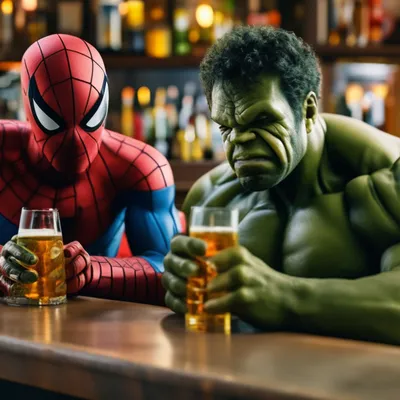 Халк и Человек паук сидят пьют …» — создано в Шедевруме